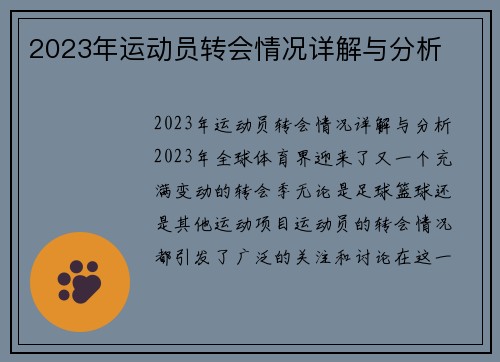 2023年运动员转会情况详解与分析